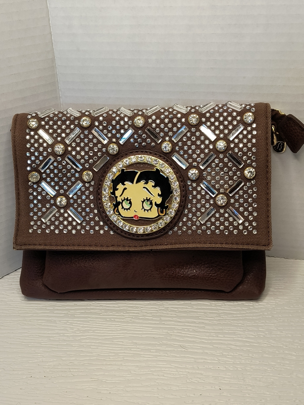 Betty Boop Brown Mini Crossbody with Rhinestone Medallion